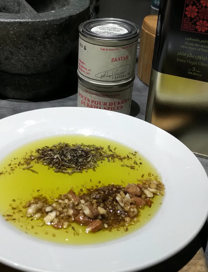 Olive oil dip, Dukkah and Zaatar