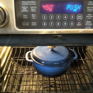 Place the dutch oven in the cold oven and heat the oven to 450 ⁰F.